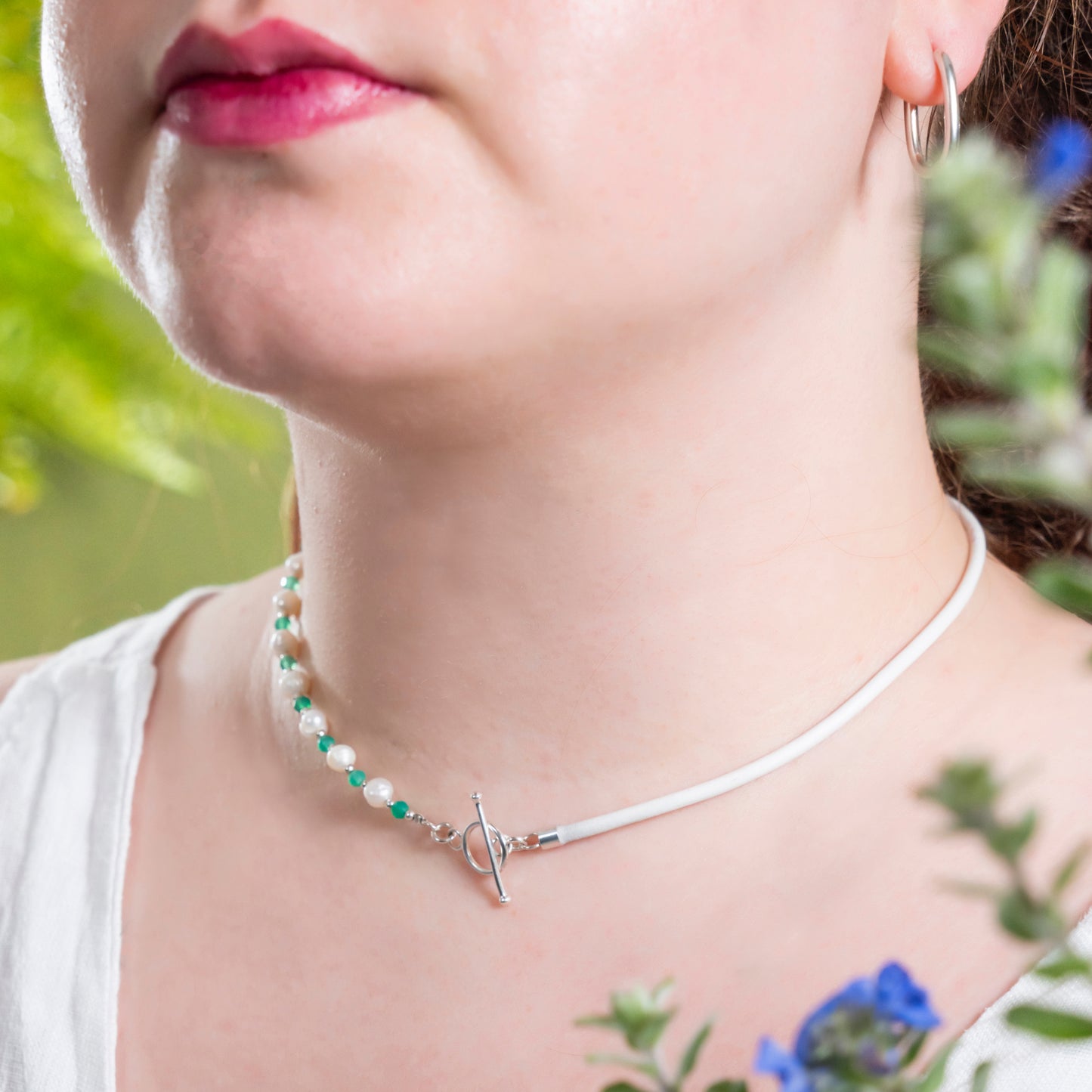 Balance Pearl Green Onyx Stone Necklace