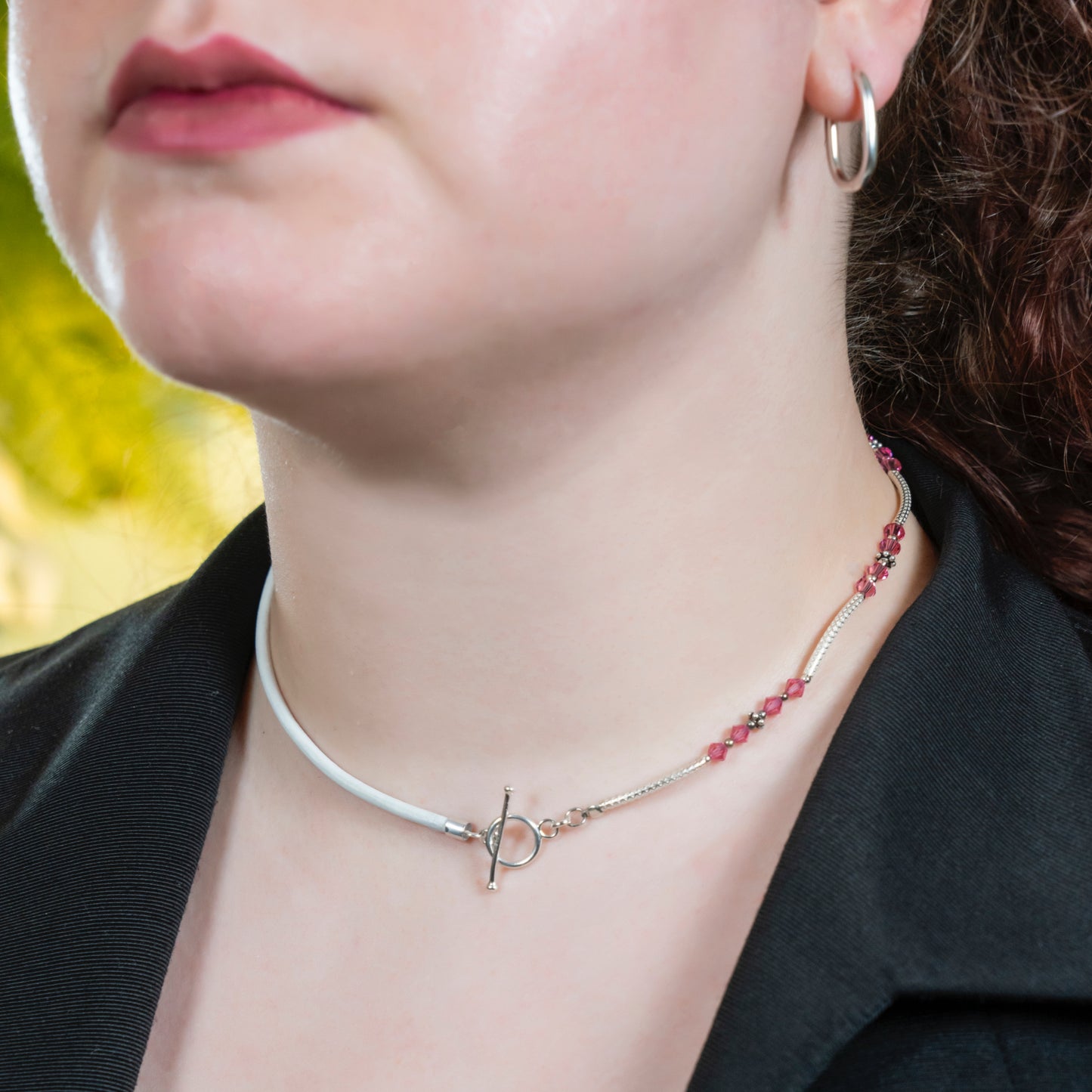 Balance Birthstone Pink Rose Crystal Necklace (October)