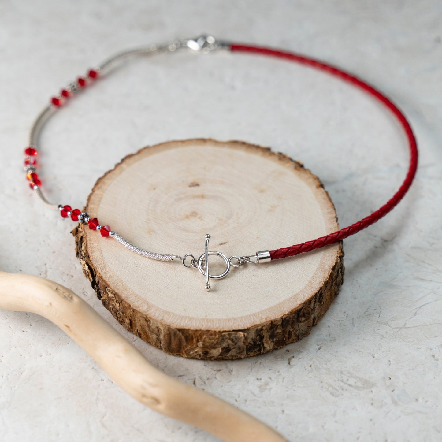 Balance Birthstone Love Red Crystal Necklace (January)