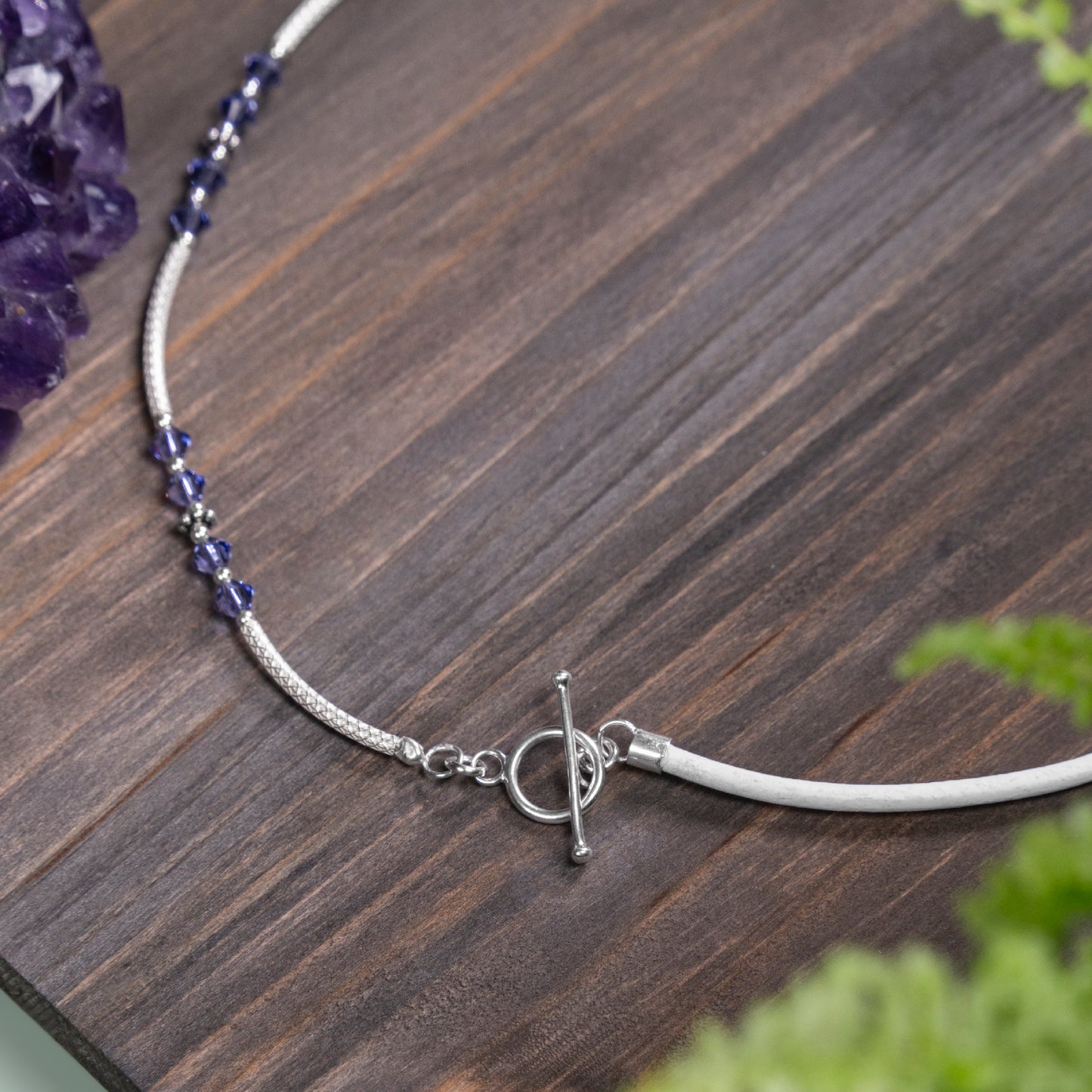 Balance Birthstone Lilac Half & Leather Half Necklace (June)