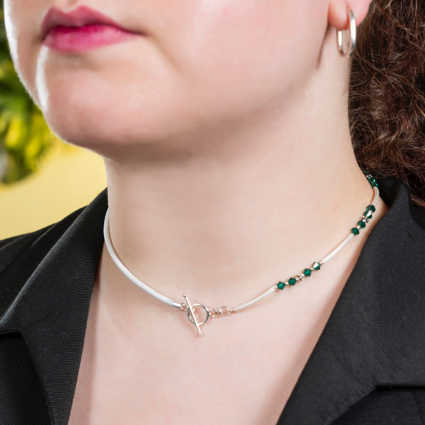 Balance Birthstone Emerald Half & Leather Half Necklace (May)