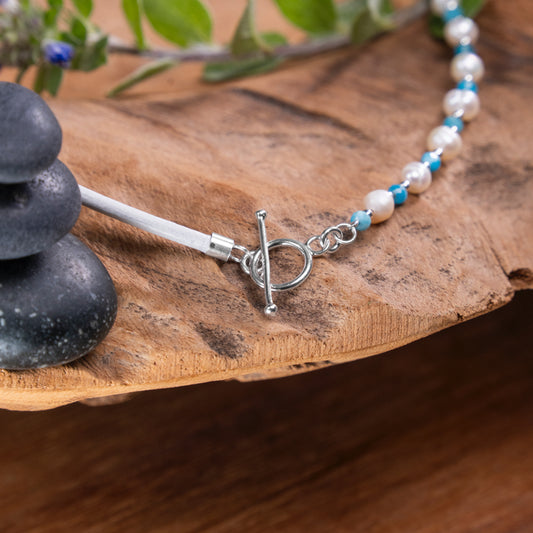 Balance Pearl Blue Apatite Stone Necklace