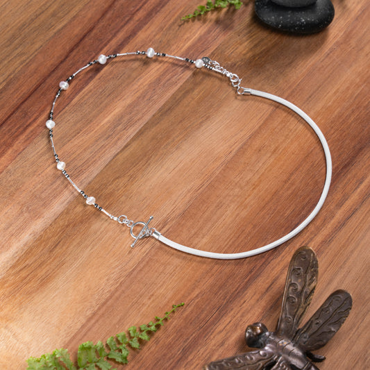 Balance Pearl Hematite Half & Leather Half