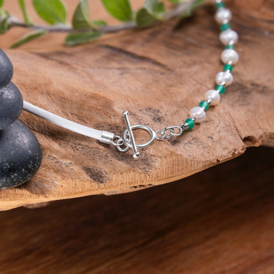 Balance Pearl Green Onyx Stone Necklace