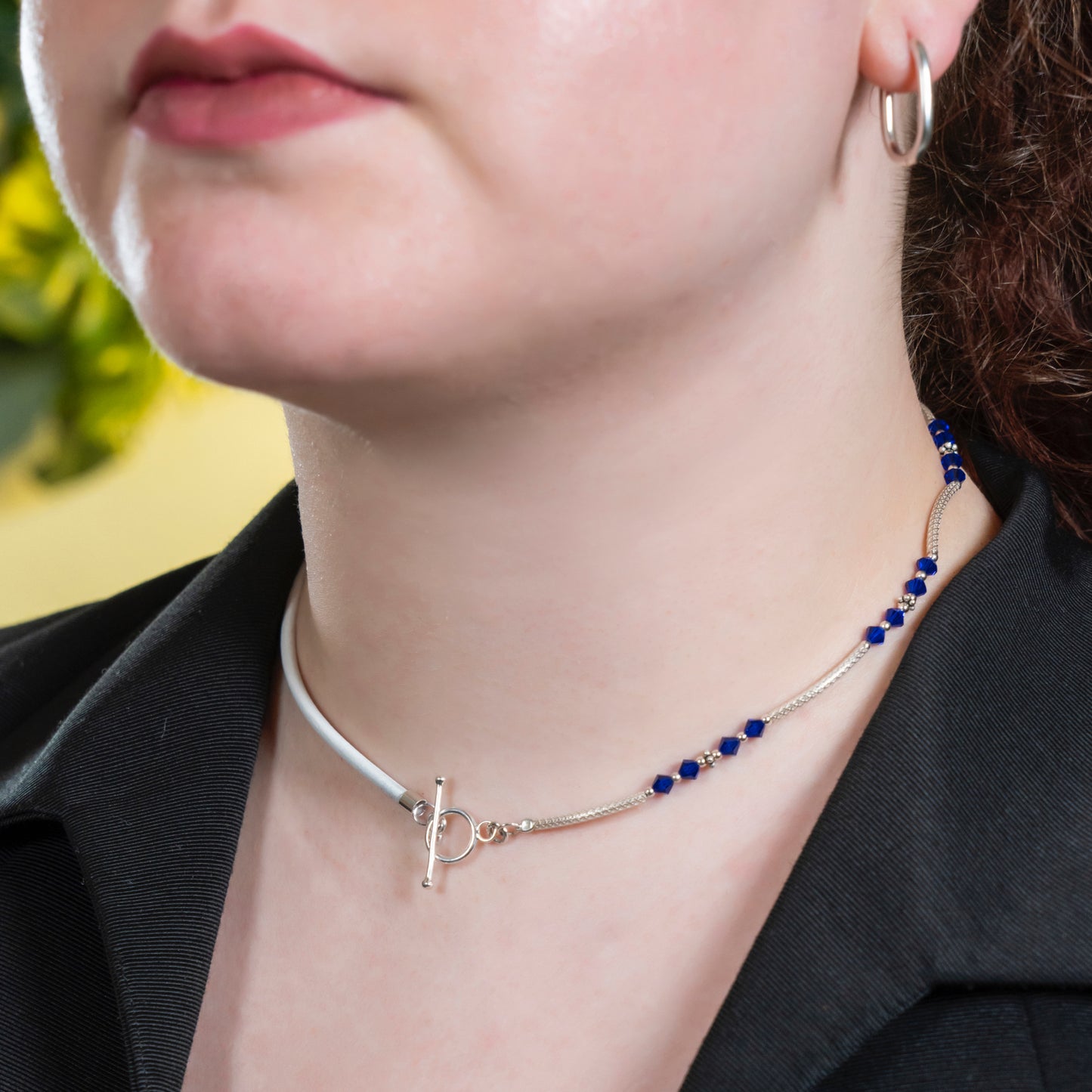 Balance Birthstone Sapphire Half & Leather Half Necklace (September)